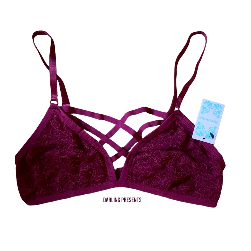 Anemone Lace Cage Front Bra Women Color Burgundy Size M